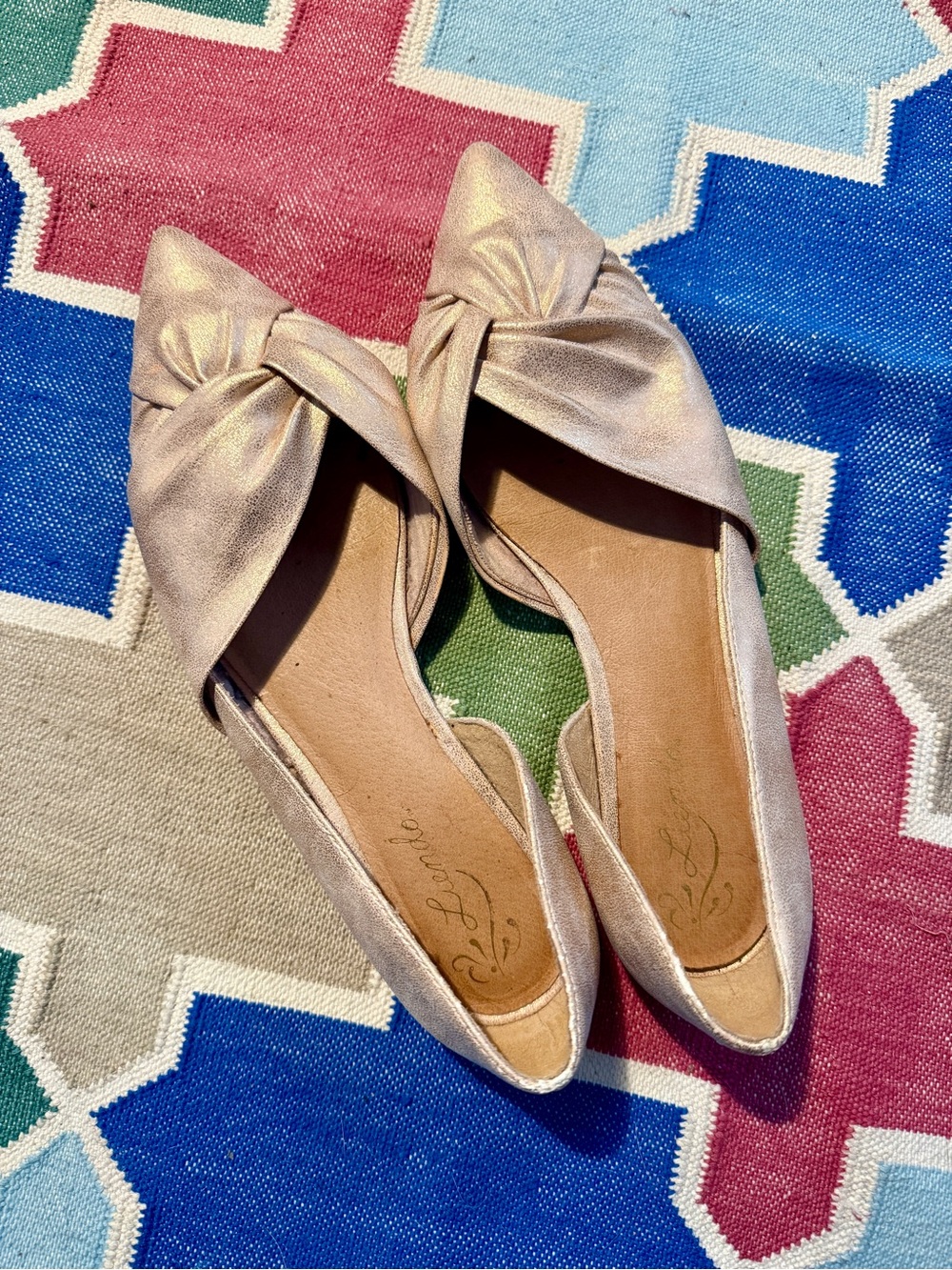 Pointed Toe Knot D’Orsay Gold Ballet Flats